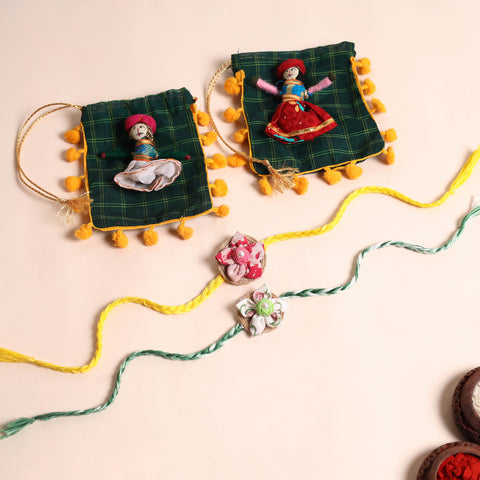  Handmade Fabric Flower Rakhi (Set of 2)