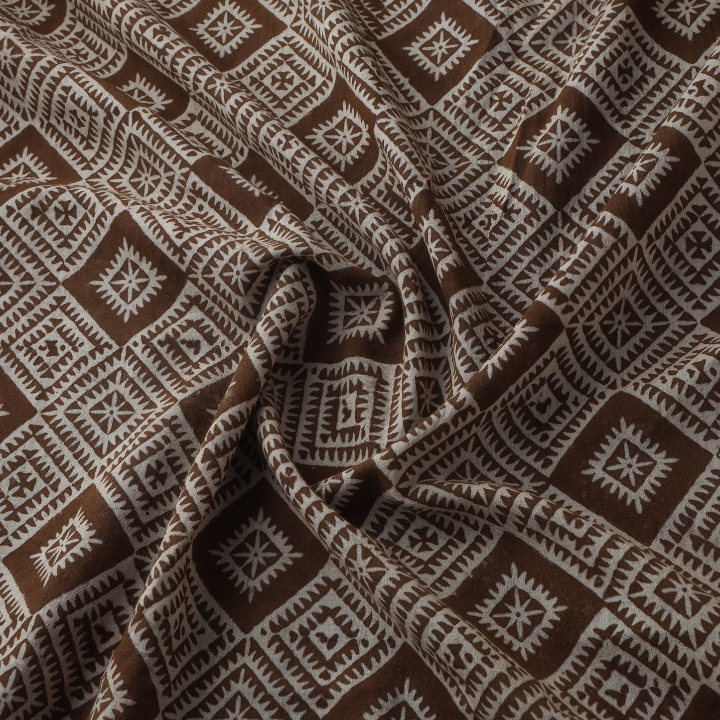 Brown - Bagh Hand Block Print Natural Dyed Cotton Fabric 07