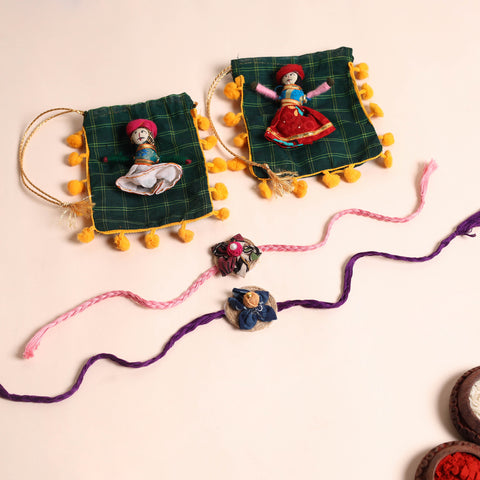  Handmade Fabric Flower Rakhi (Set of 2)