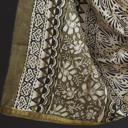 Green - 3pc Bagru Block Printed Chanderi Silk Suit Material Set