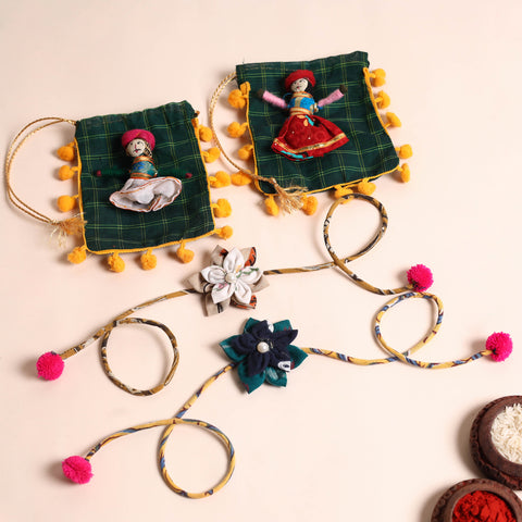  Handmade Fabric Flower Rakhi (Set of 2)