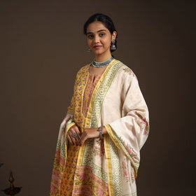 Yellow - gota work chanderi silk sanganeri kurta set (set