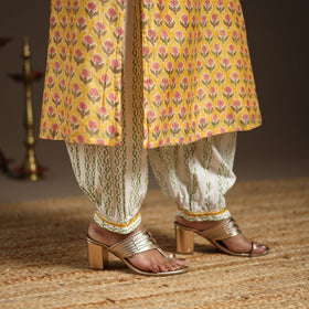 Yellow - gota work chanderi silk sanganeri kurta set (set