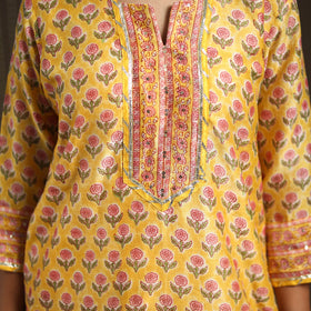 Yellow - gota work chanderi silk sanganeri kurta set (set