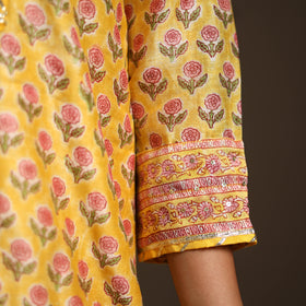 Yellow - gota work chanderi silk sanganeri kurta set (set