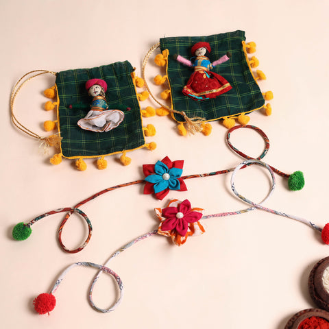  Handmade Fabric Flower Rakhi (Set of 2)