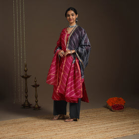 Pink - gota work chanderi silk shibori kurta set (set of 3)