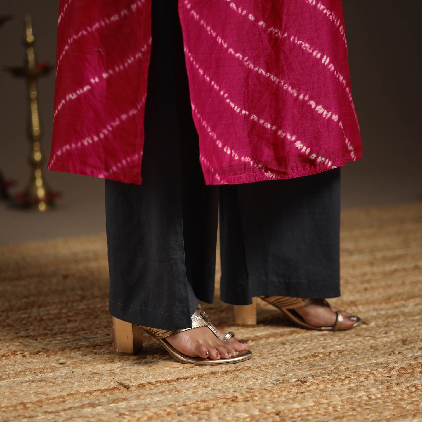 Pink - gota work chanderi silk shibori kurta set (set of 3)