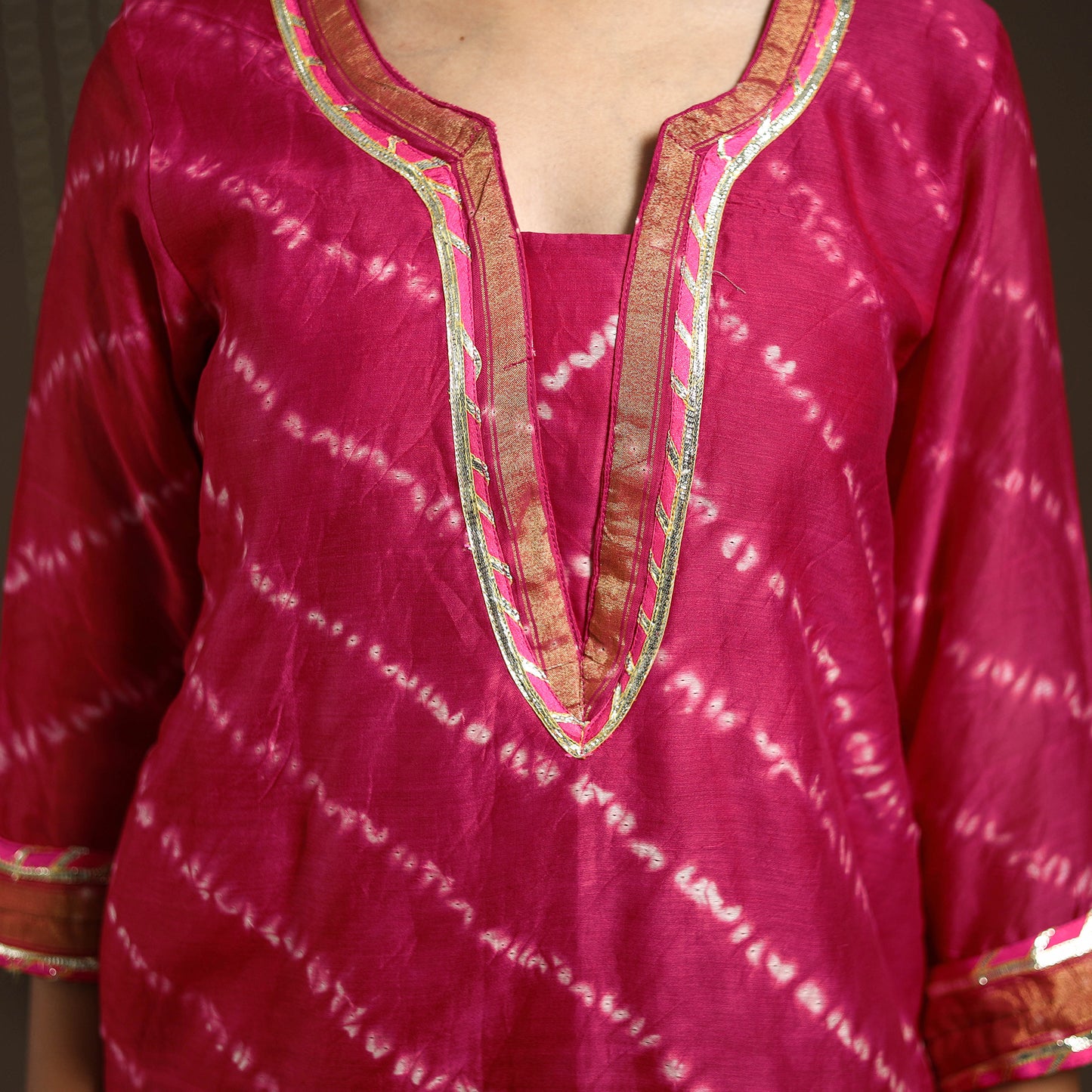 Pink - gota work chanderi silk shibori kurta set (set of 3)