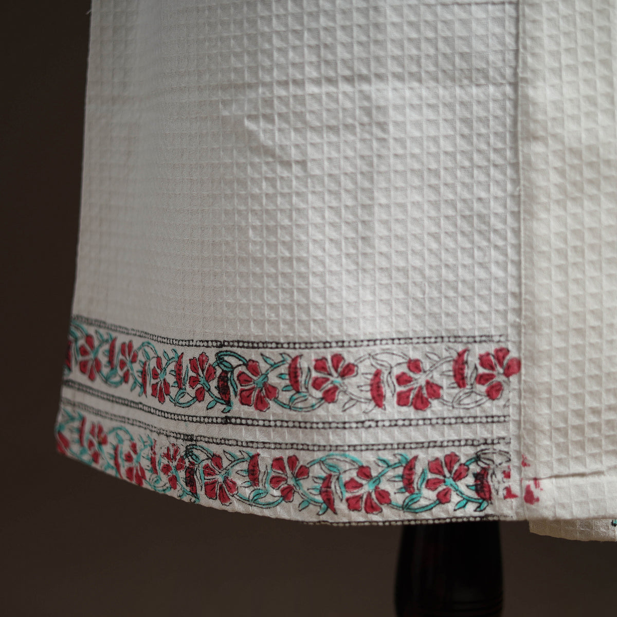White - Sanganeri Block Print Waffle Weave Handwoven Bath Robe 13