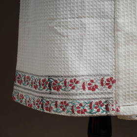 White - Sanganeri Block Print Waffle Weave Handwoven Bath Robe 13