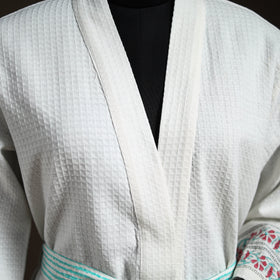 White - Sanganeri Block Print Waffle Weave Handwoven Bath Robe 13
