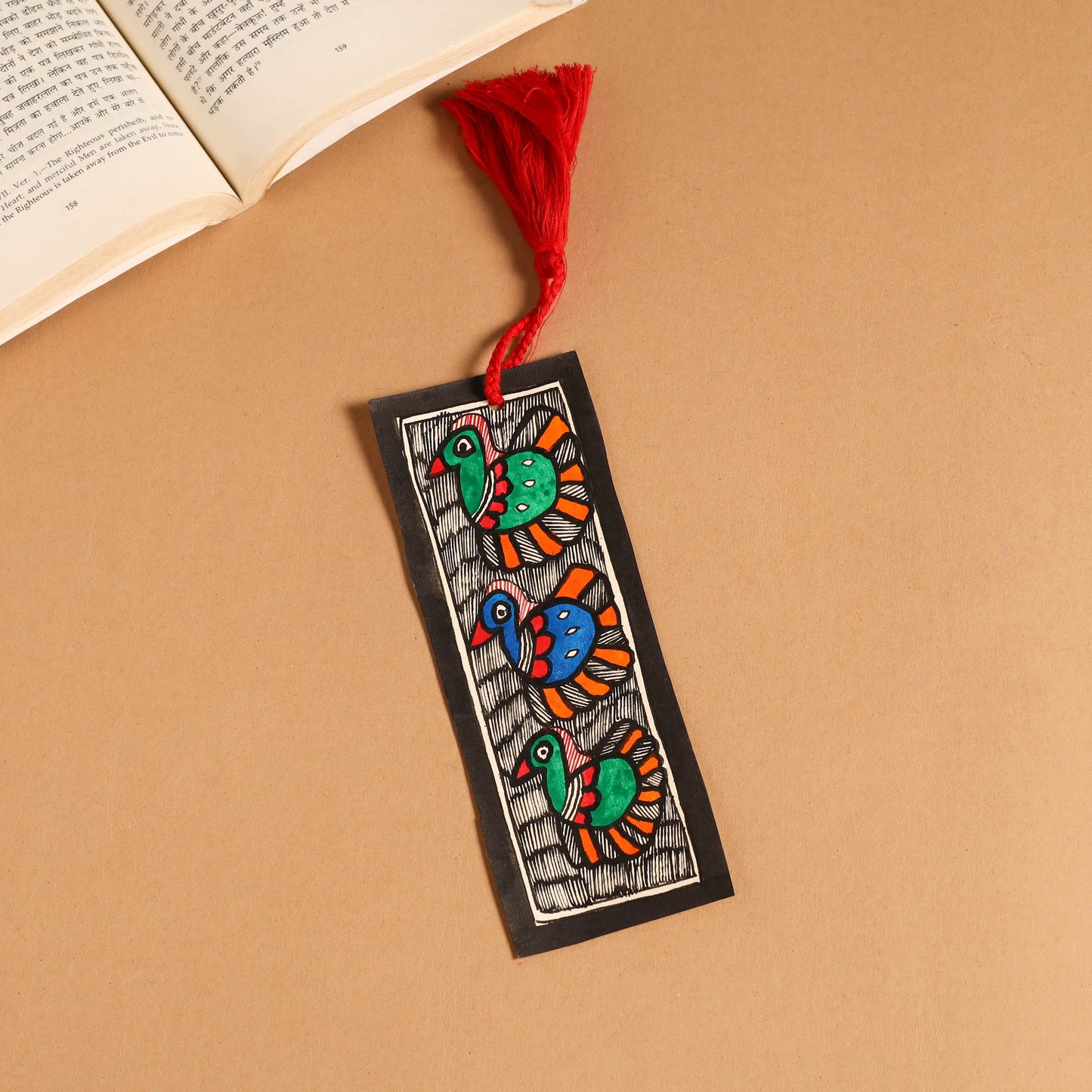 Madhubani handpainted bookmark with tassel 25 - handcrafted