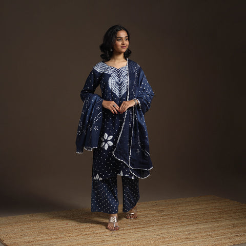 Blue - tie-dye cotton bandhani kurta set (set of 3) 07