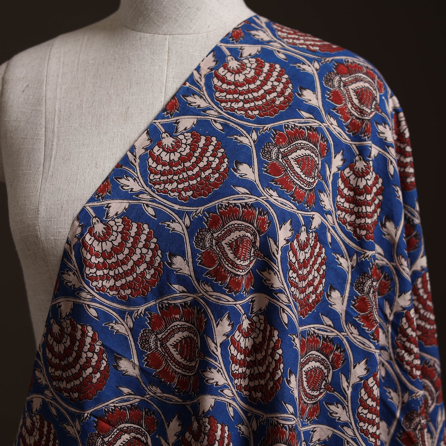 Blue - Kalamkari Printed Cotton Fabric 49