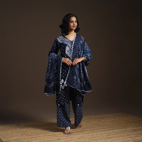 Blue - tie-dye cotton bandhani kurta set (set of 3) 04