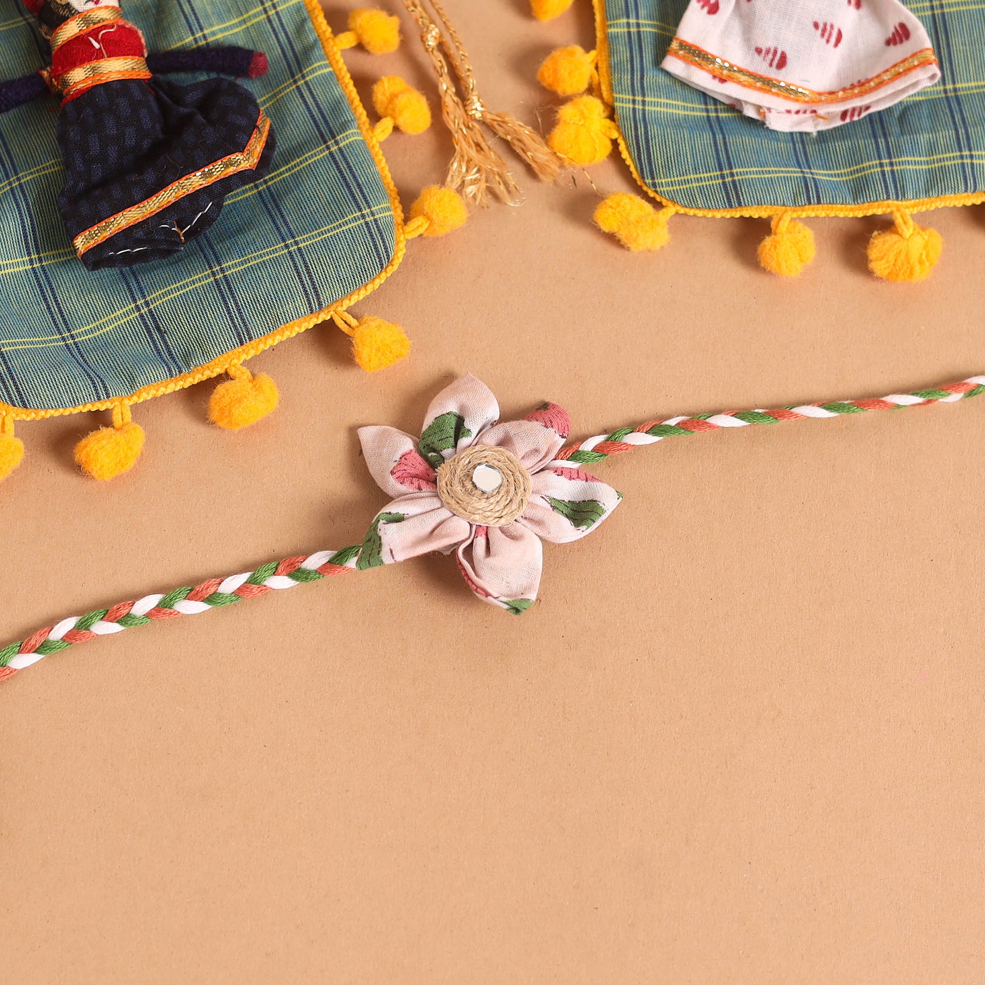 Buy Handmade Fabric Flower Jute Rakhi (Set of 2) – iTokri आई.टोकरी