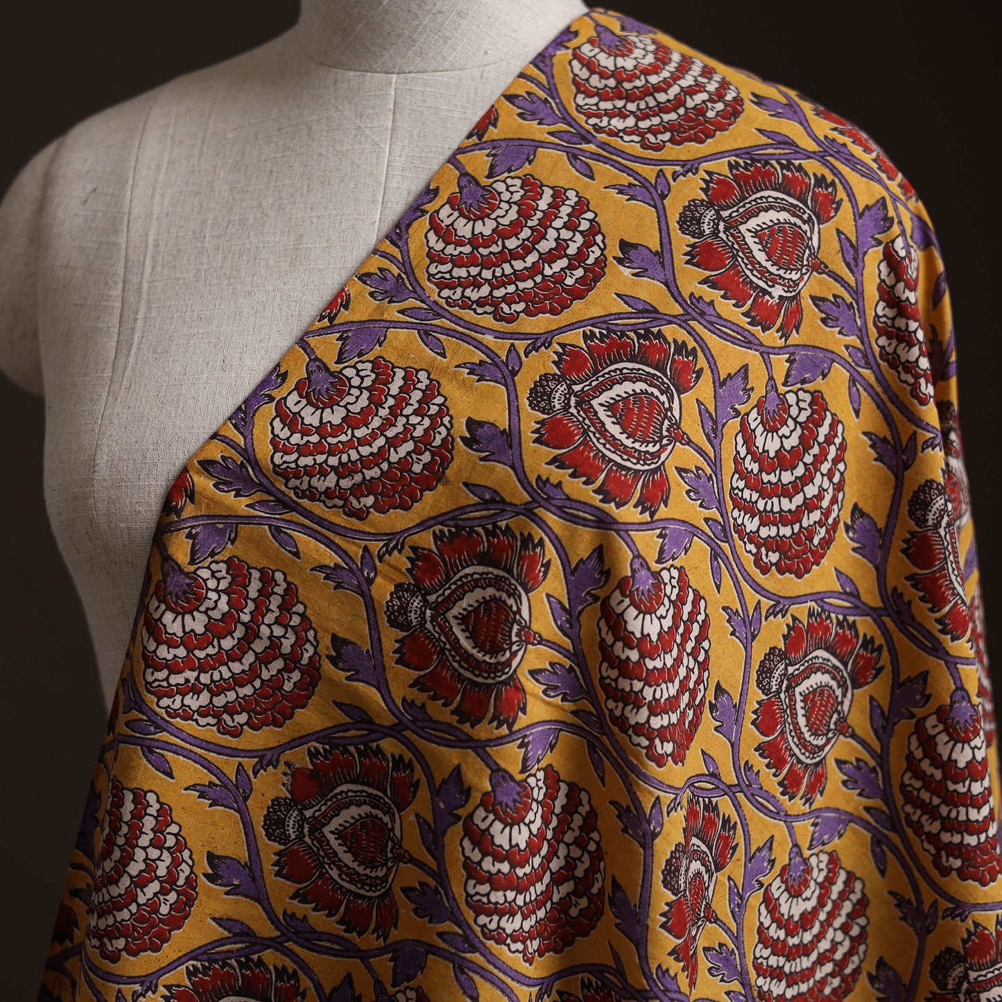 Yellow - Kalamkari Printed Cotton Fabric 47