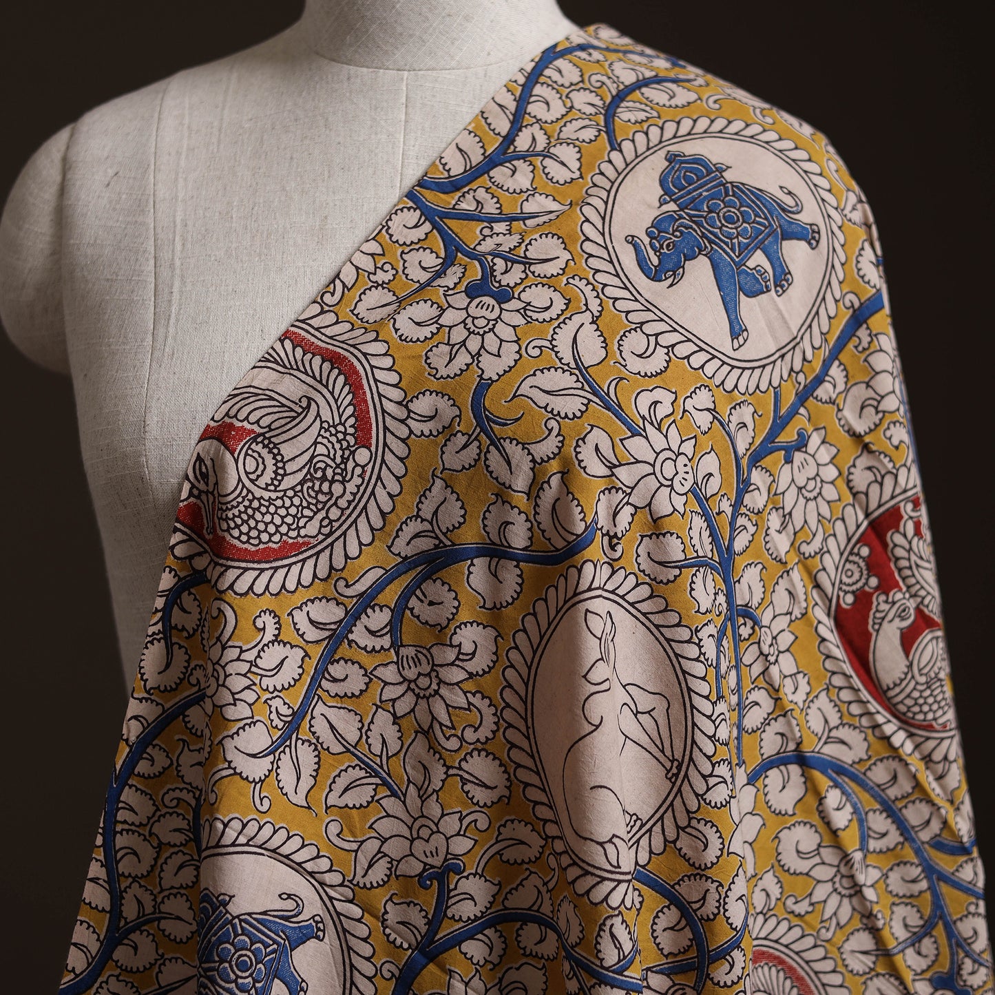 Yellow - Kalamkari Printed Cotton Fabric 46