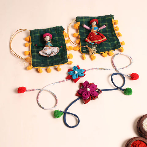  Handmade Fabric Flower Rakhi (Set of 2)