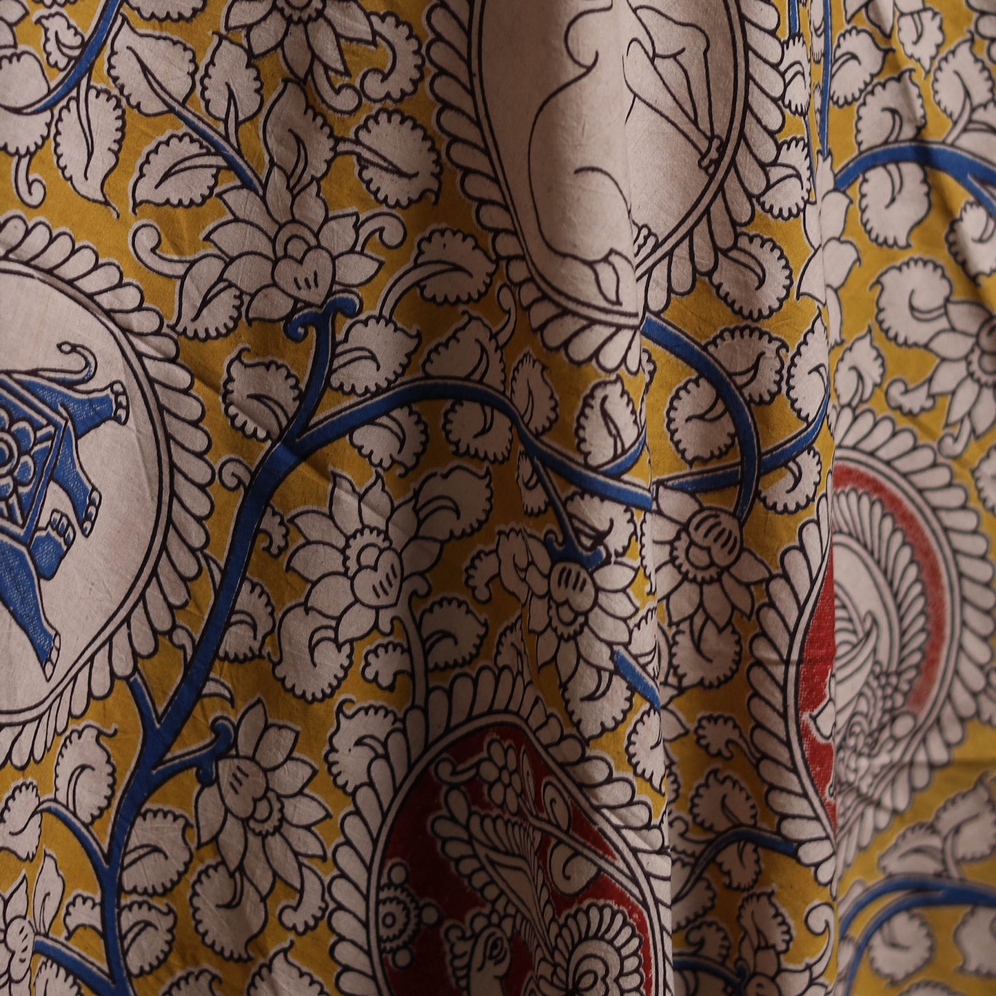 Yellow - Kalamkari Printed Cotton Fabric 46