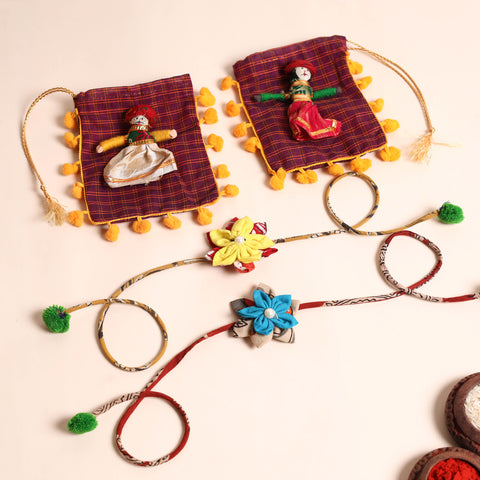  Handmade Fabric Flower Rakhi (Set of 2)