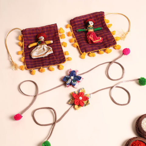  Handmade Fabric Flower Rakhi (Set of 2)
