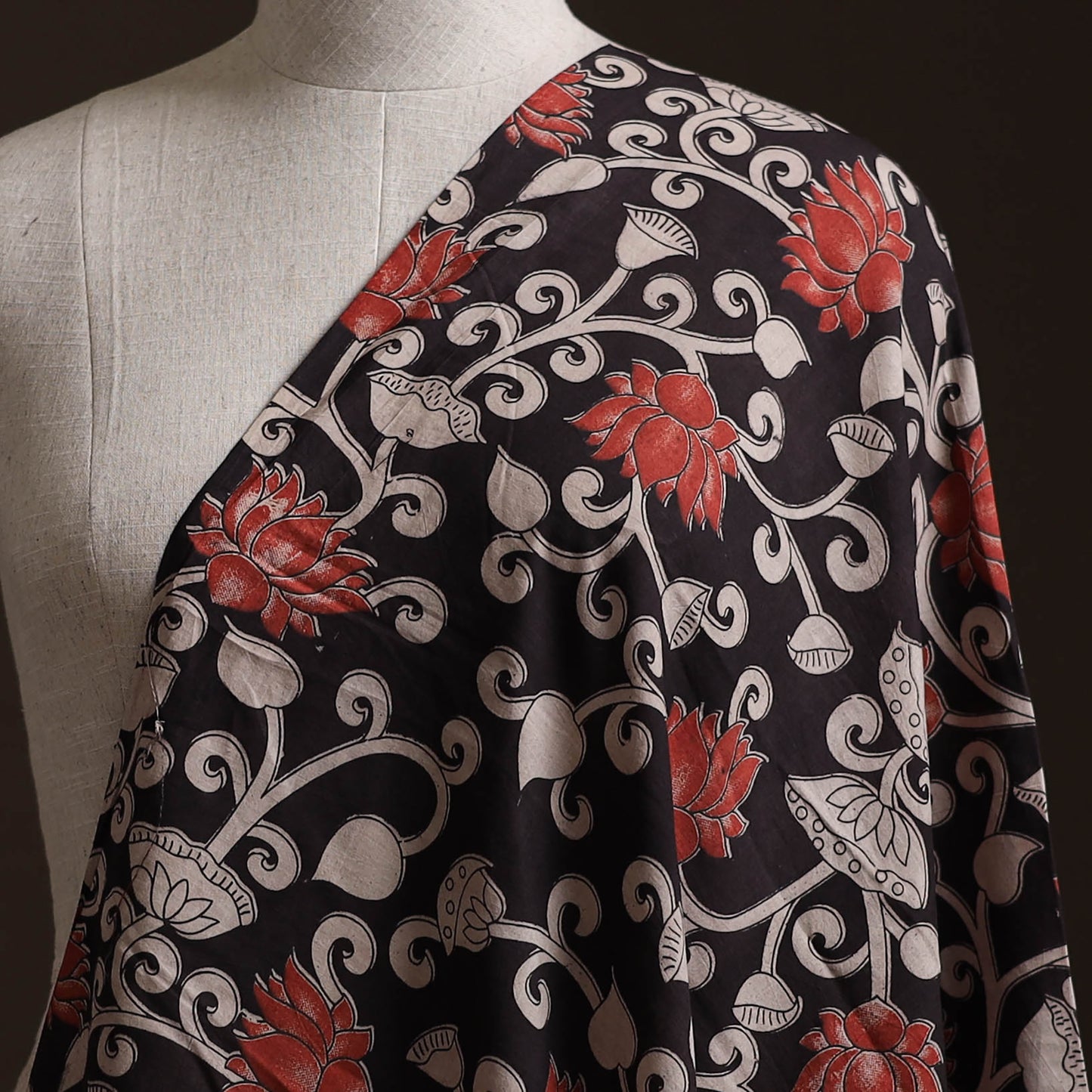 Black - Kalamkari Printed Cotton Fabric 40