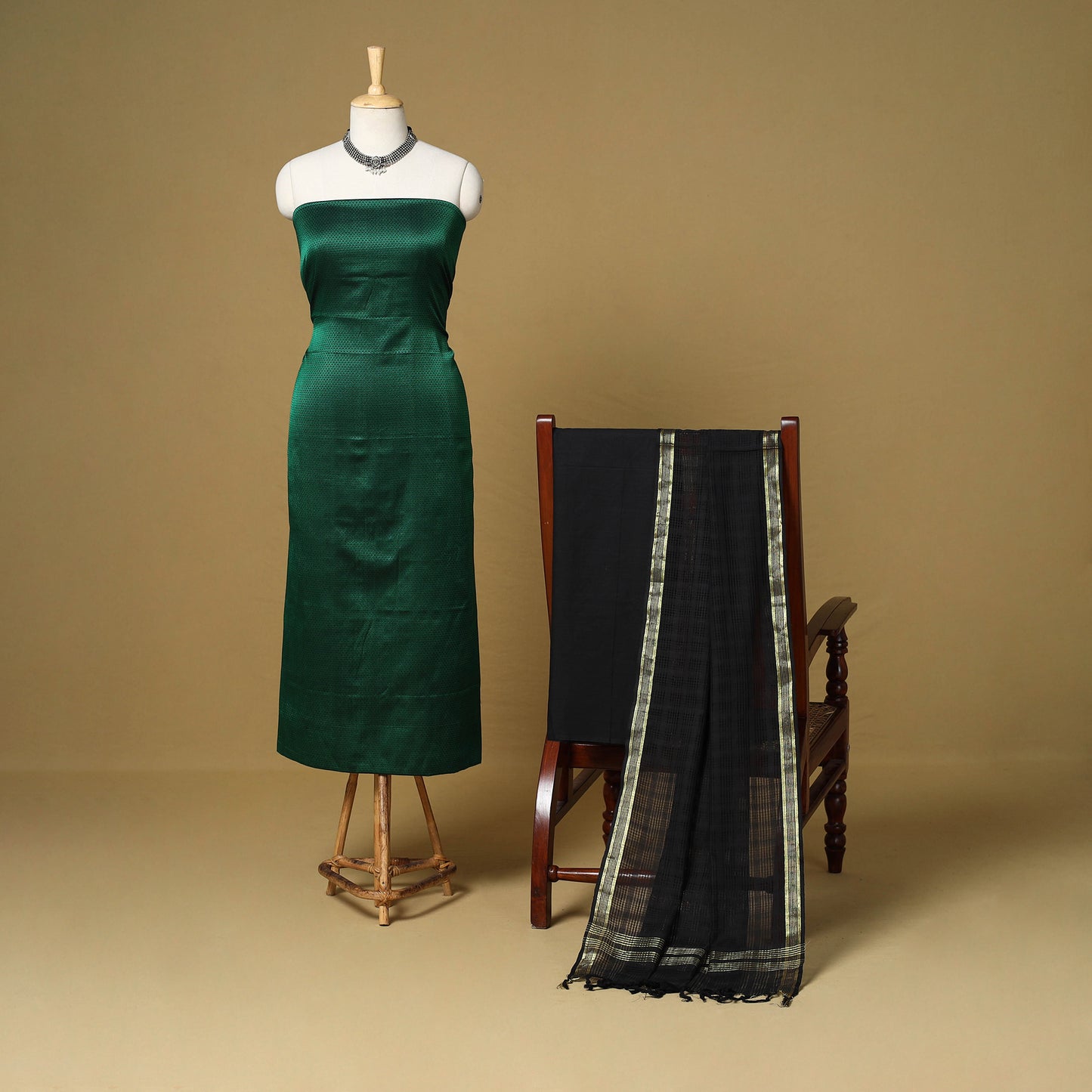 Green - 3pc karnataka weave cotton unstitched khun dress