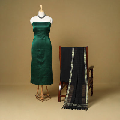 Green - 3pc karnataka weave cotton unstitched khun dress