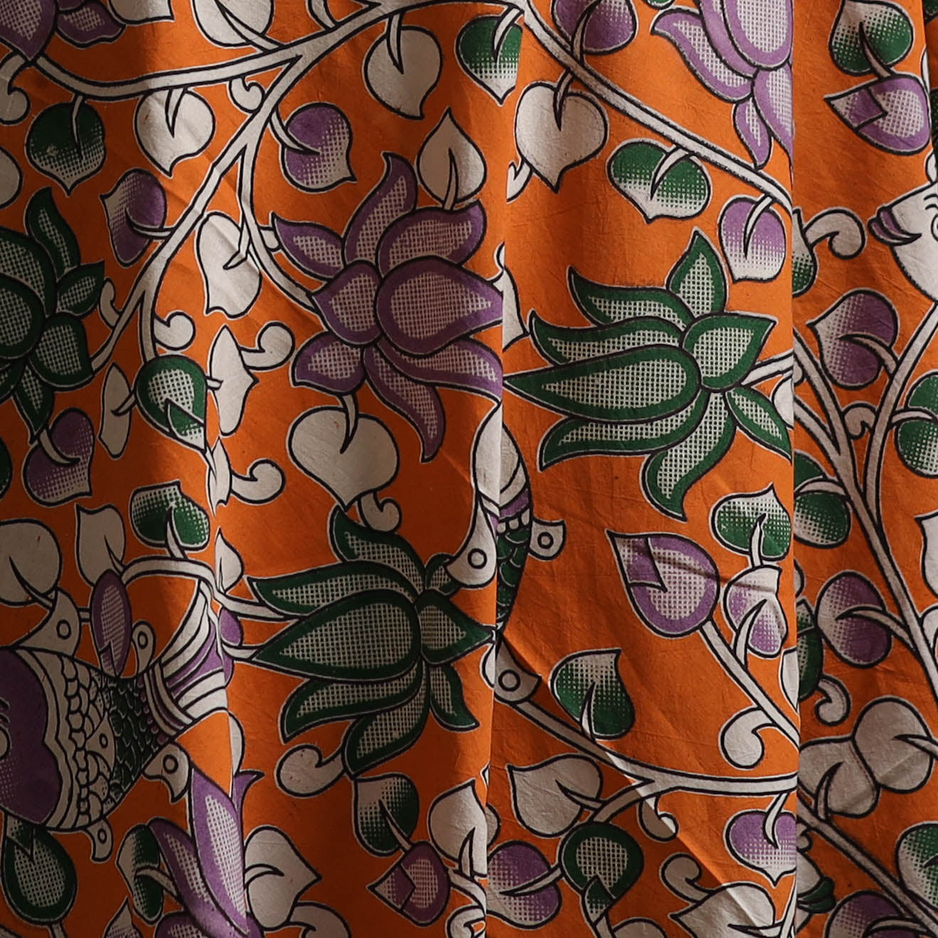Orange - Kalamkari Printed Cotton Fabric 39