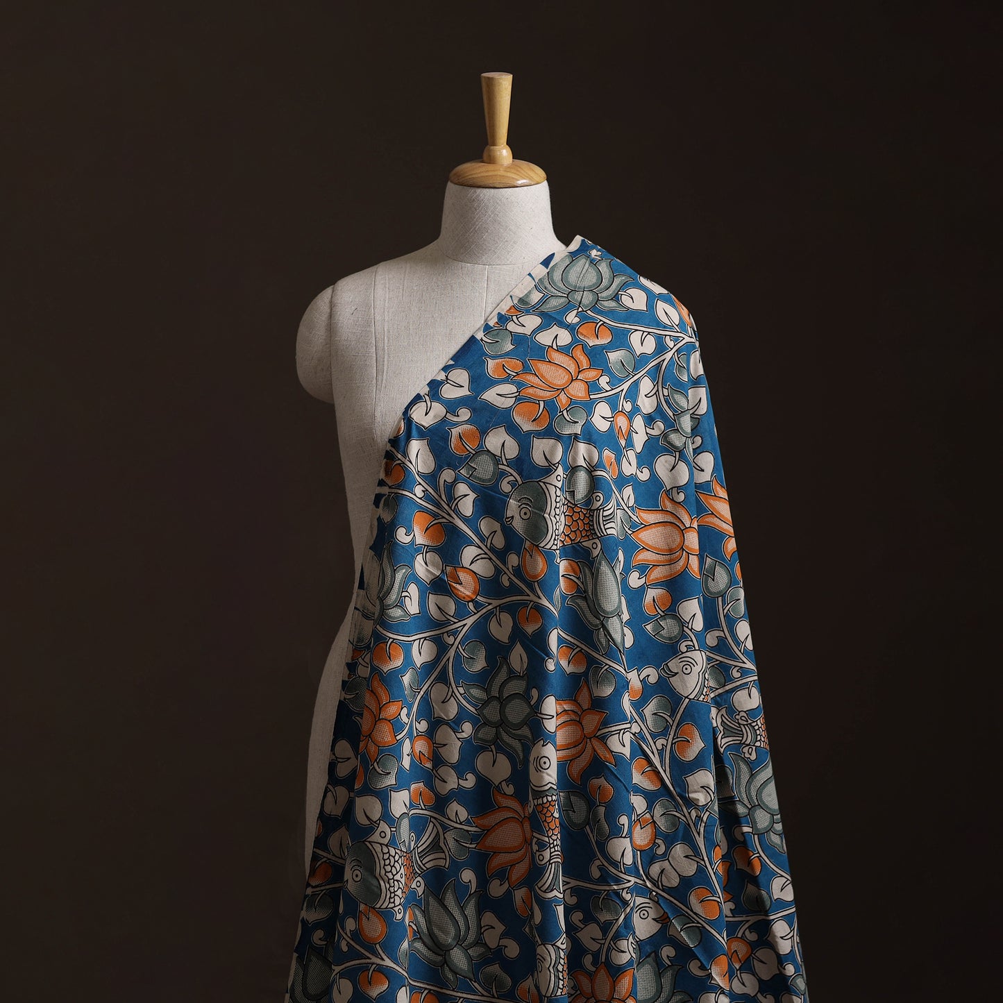 Blue - Kalamkari Printed Cotton Fabric 36