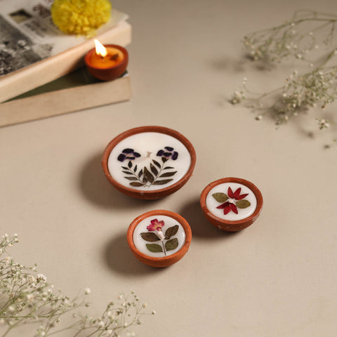 Sri aurobindo ashram clay diya with wax (set of 3) 08