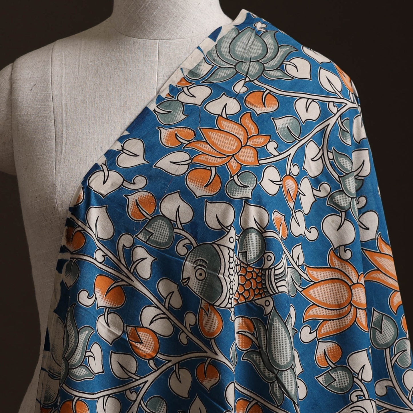 Blue - Kalamkari Printed Cotton Fabric 36