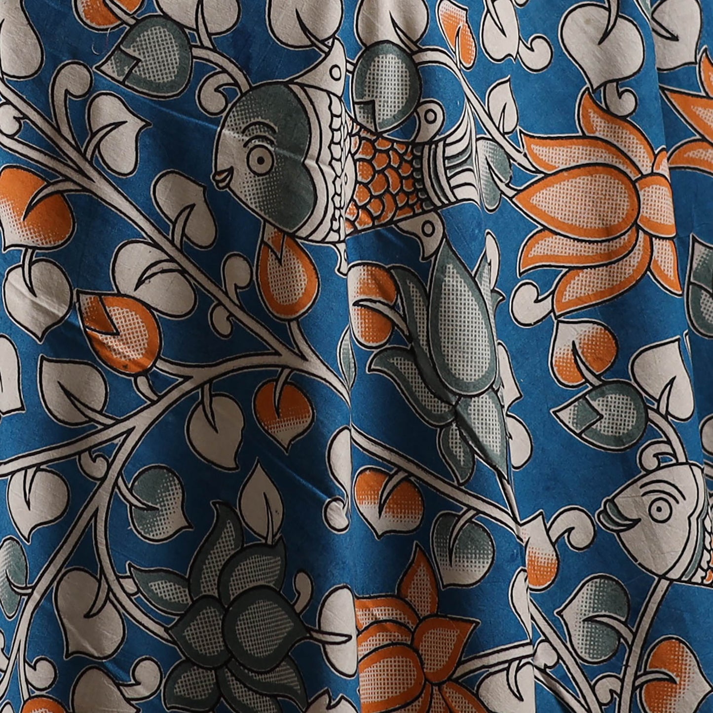 Blue - Kalamkari Printed Cotton Fabric 36