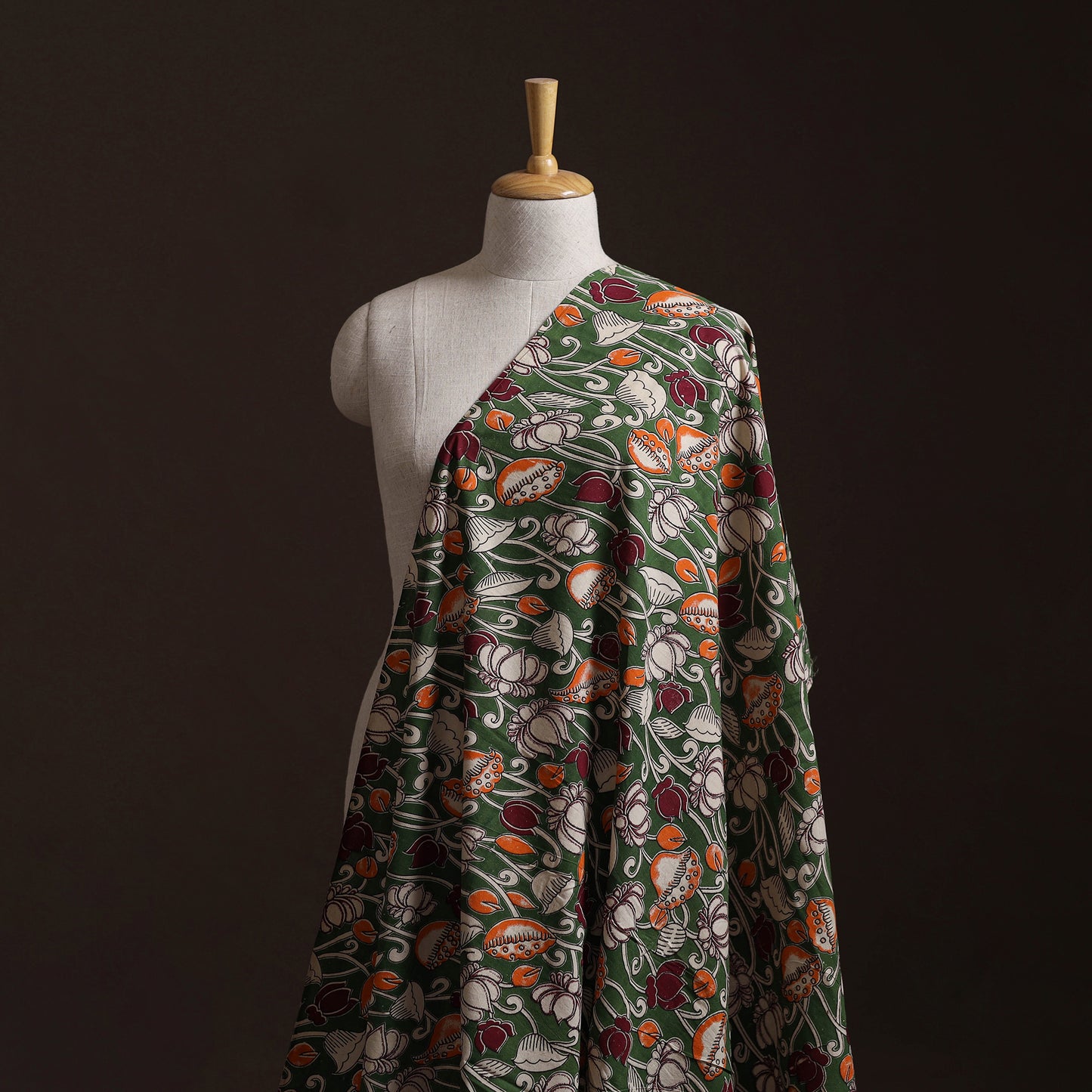 Green - Kalamkari Printed Cotton Fabric 35
