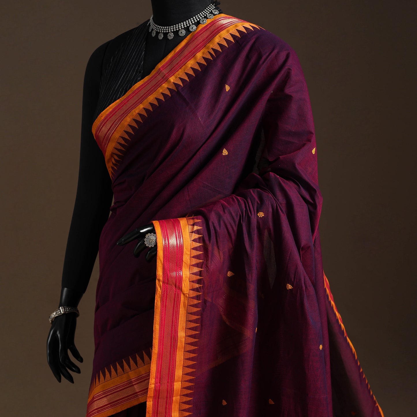 Purple Kandangi Chettinad Cotton Saree with Zari Border
