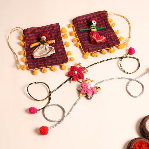  Handmade Fabric Flower Rakhi (Set of 2)