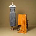 Grey - 3pc karnataka weave cotton unstitched khun dress