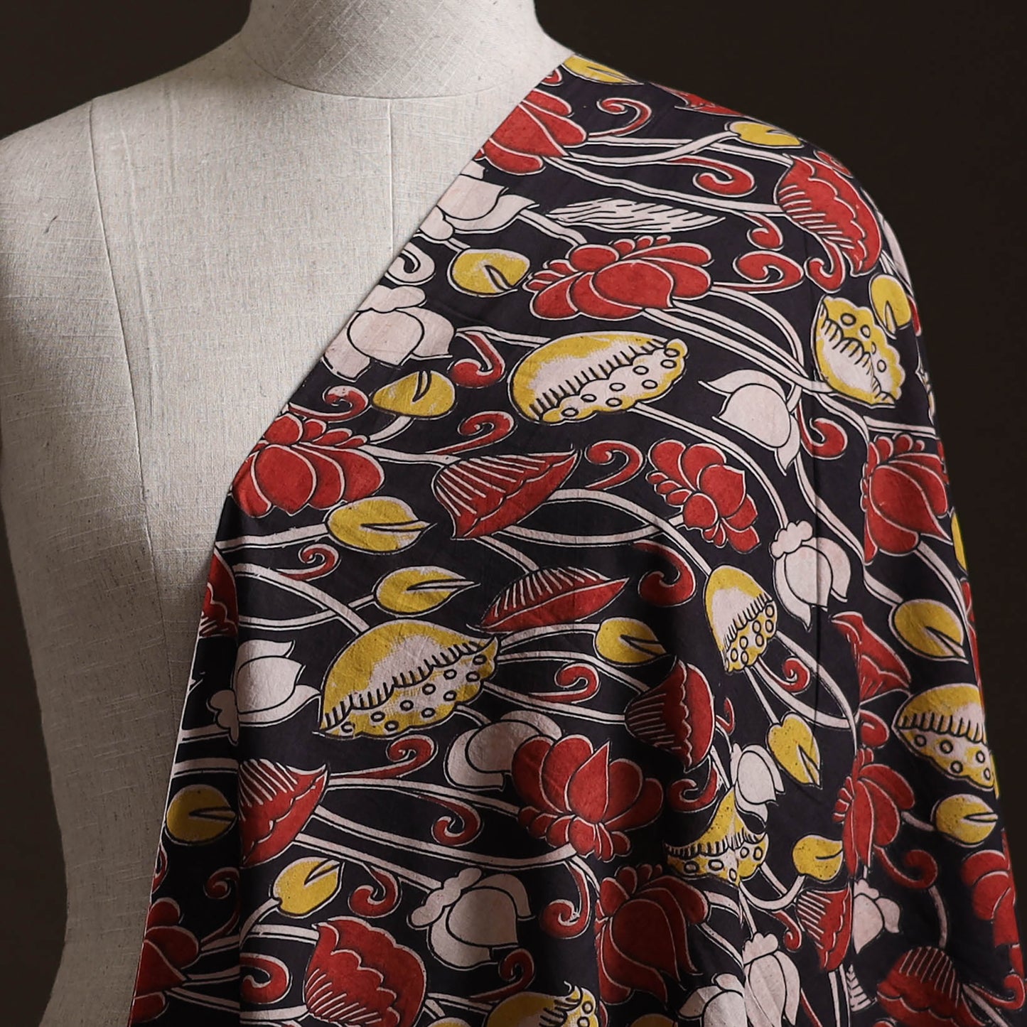 Black - Kalamkari Printed Cotton Fabric 33