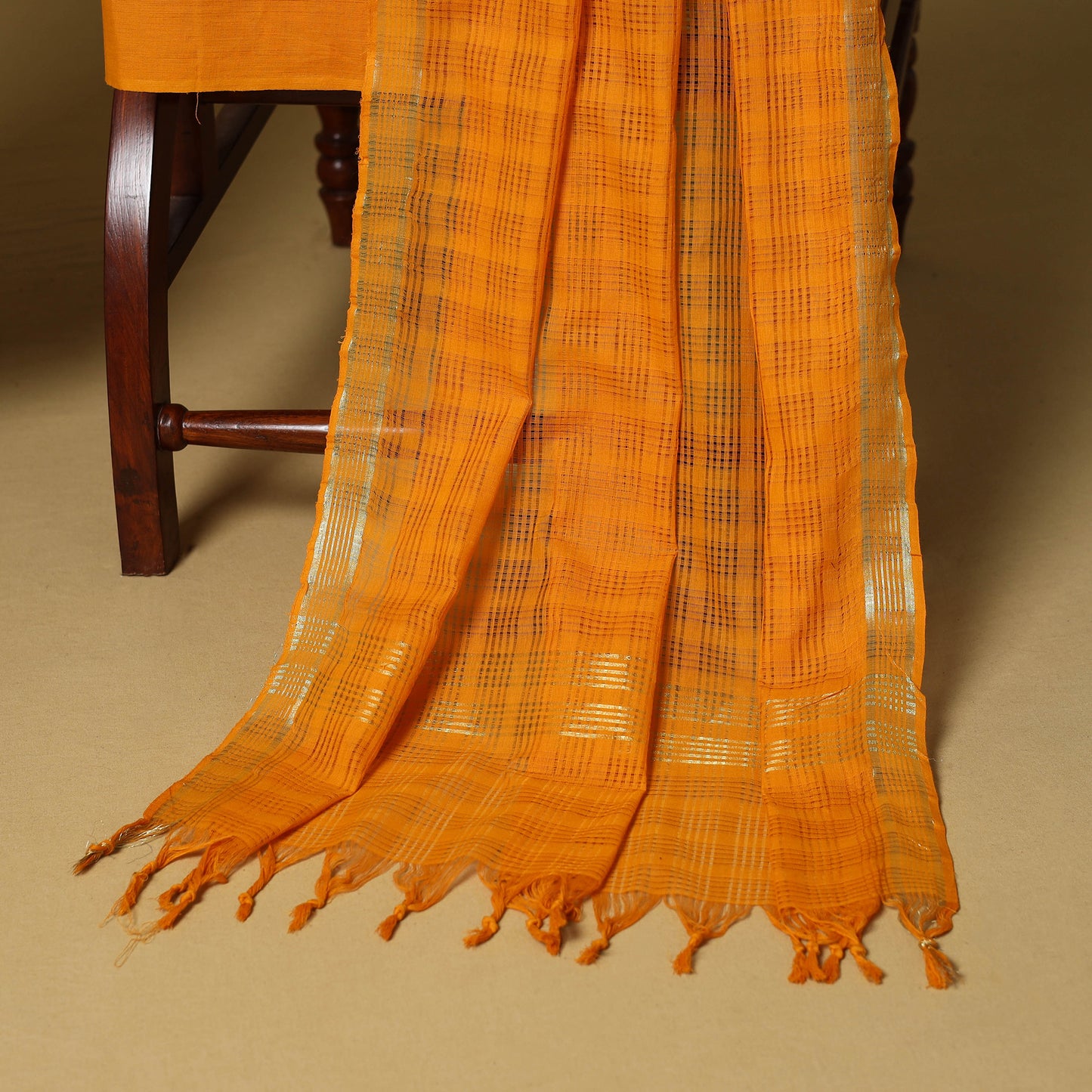 Grey - 3pc karnataka weave cotton unstitched khun dress