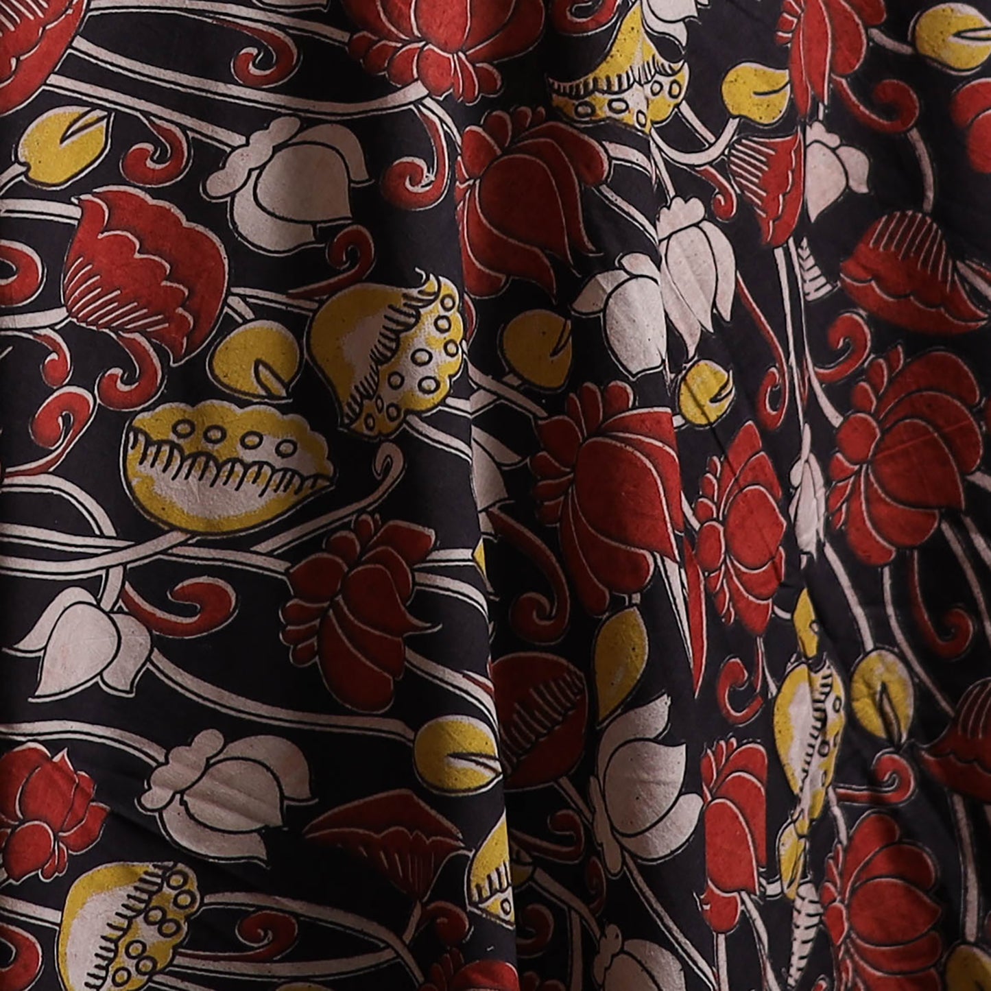 Black - Kalamkari Printed Cotton Fabric 33