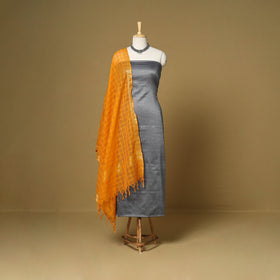 Grey - 3pc karnataka weave cotton unstitched khun dress