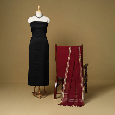 Black - 3pc karnataka weave cotton unstitched khun dress