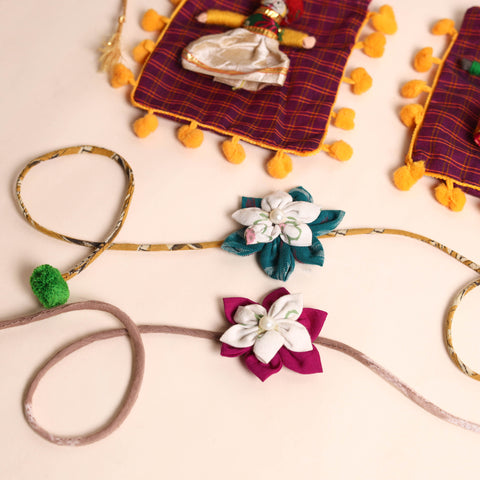  Handmade Fabric Flower Rakhi (Set of 2)