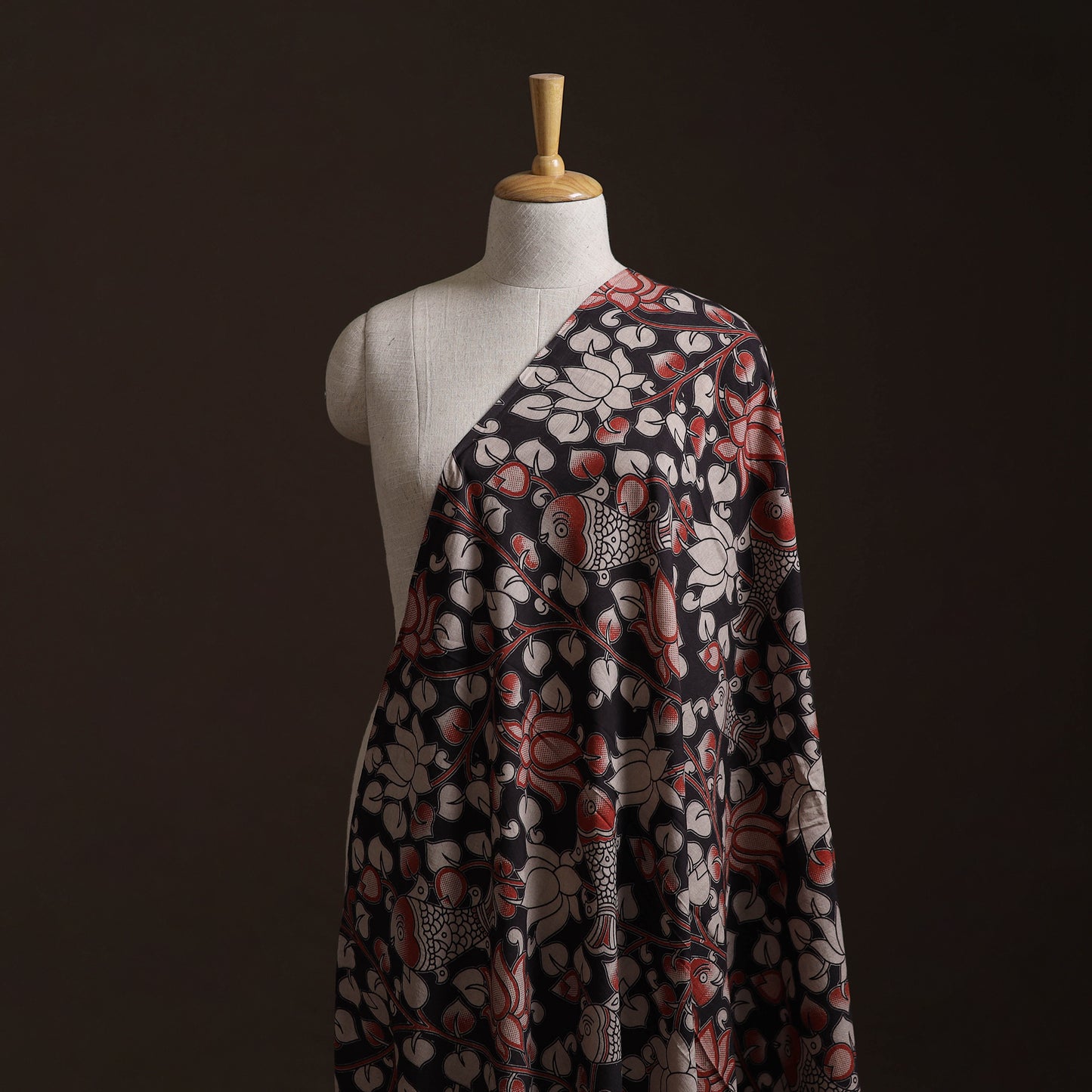 Black - Kalamkari Printed Cotton Fabric 29
