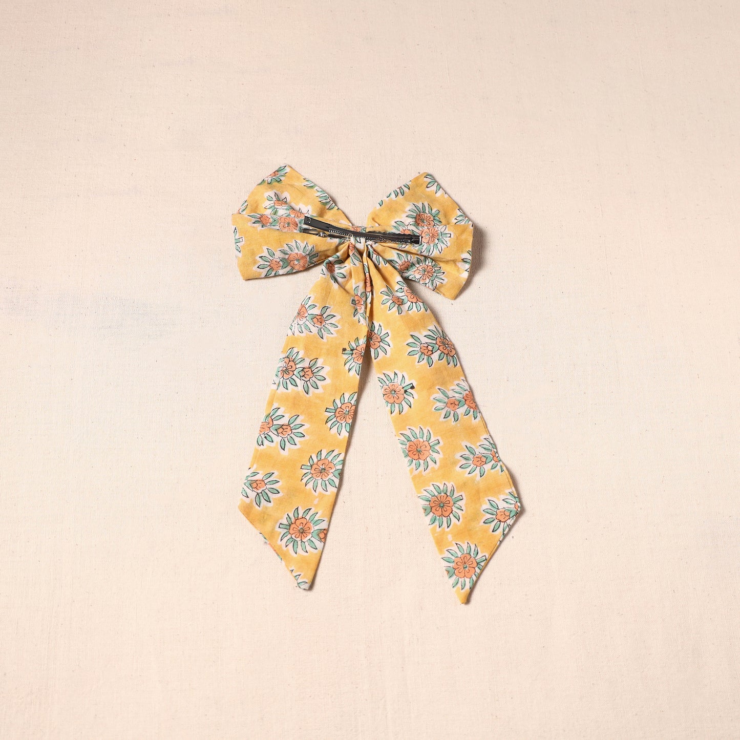 Yellow - handmade fabric bow hair clip 06 - handcrafted