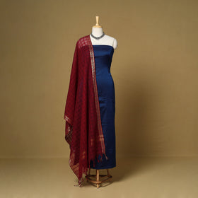 Blue - 3pc karnataka weave cotton unstitched khun dress