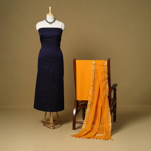 Blue - 3pc karnataka weave cotton unstitched khun dress