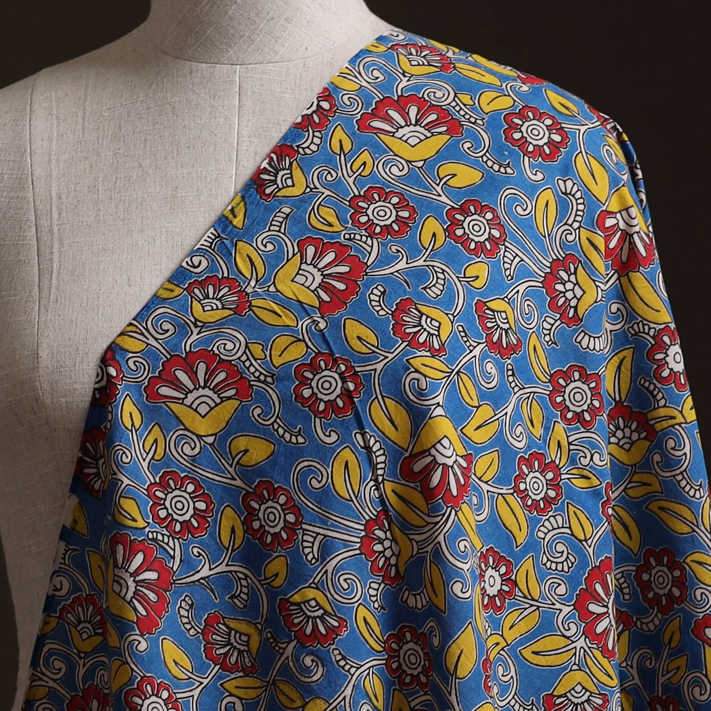Blue - Kalamkari Printed Cotton Fabric 17
